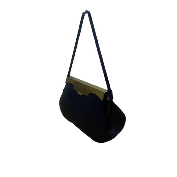 Marguerite Fressé Women’s Black Beaded Gold-Tone Floral Clasp Clutch Bag - Picture 4 of 13